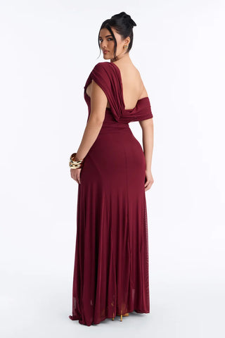 Anastasia Draped Mesh Maxi Dress
