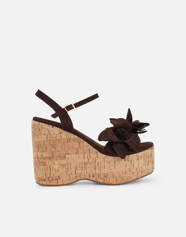 Mikaela White Flower Detail Heeled Wedge