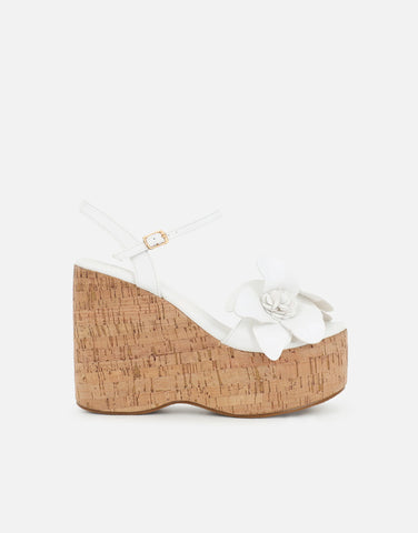Mikaela White Flower Detail Heeled Wedge