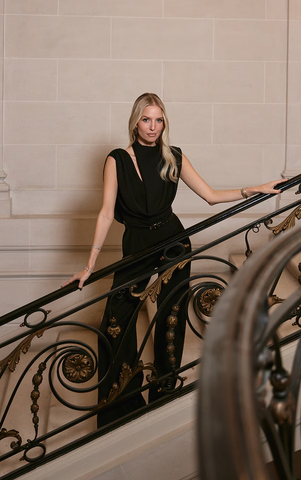 Premium Black Woven Asymmetric Cowl Drape Back Jumpsuit