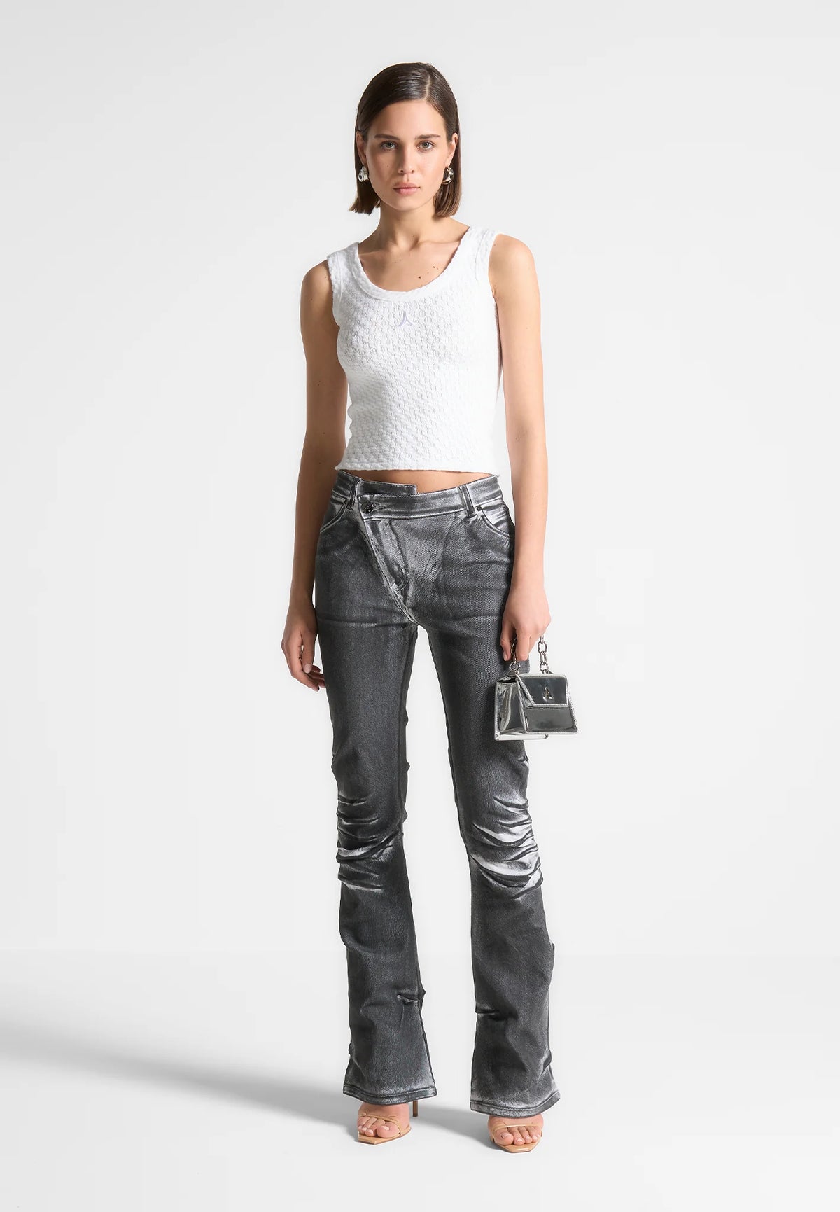 Oil Print Tacked Fit And Flare Jeans
