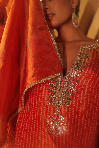 Orange Tissue Hand Embroidered Gharara Set