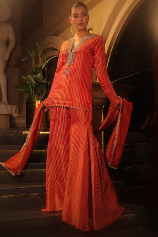 Orange Tissue Hand Embroidered Gharara Set