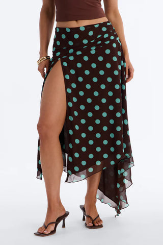 Cameron Polka Dot Chiffon Midi Skirt