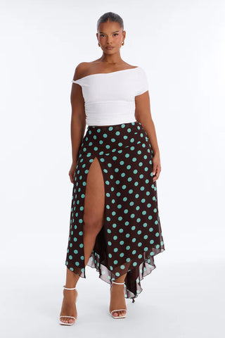 Cameron Polka Dot Chiffon Midi Skirt