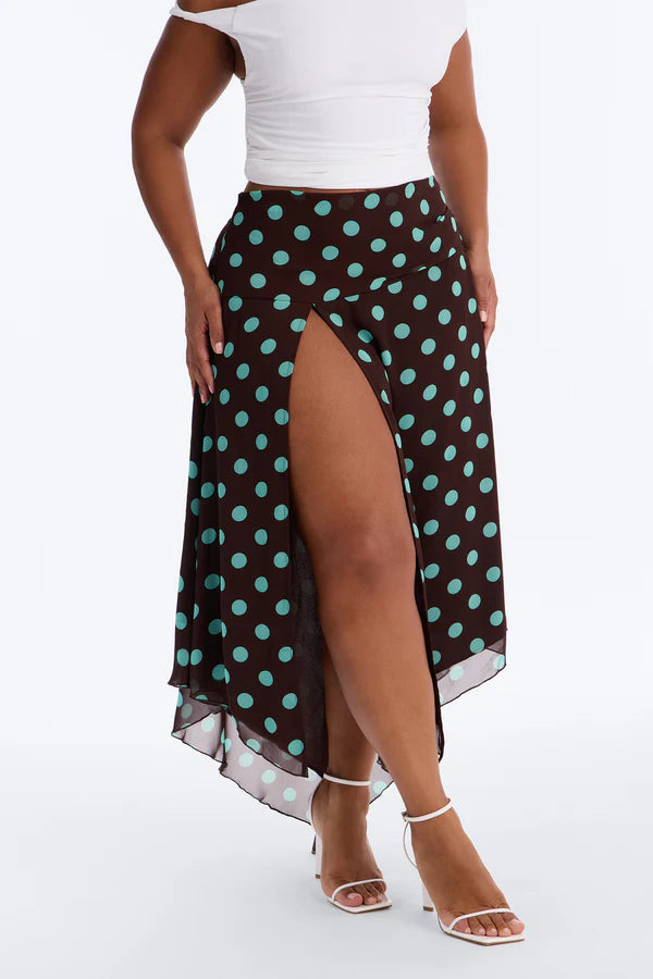 Cameron Polka Dot Chiffon Midi Skirt