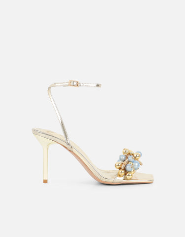 Priyanka White Bead Detail Heeled Sandals