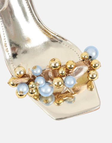 Priyanka White Bead Detail Heeled Sandals