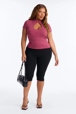 Lizzie Striped Mock Neck Short Sleeve Top