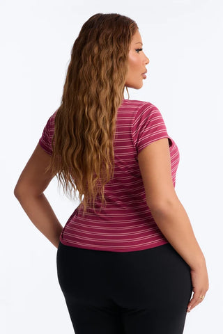 Lizzie Striped Mock Neck Short Sleeve Top