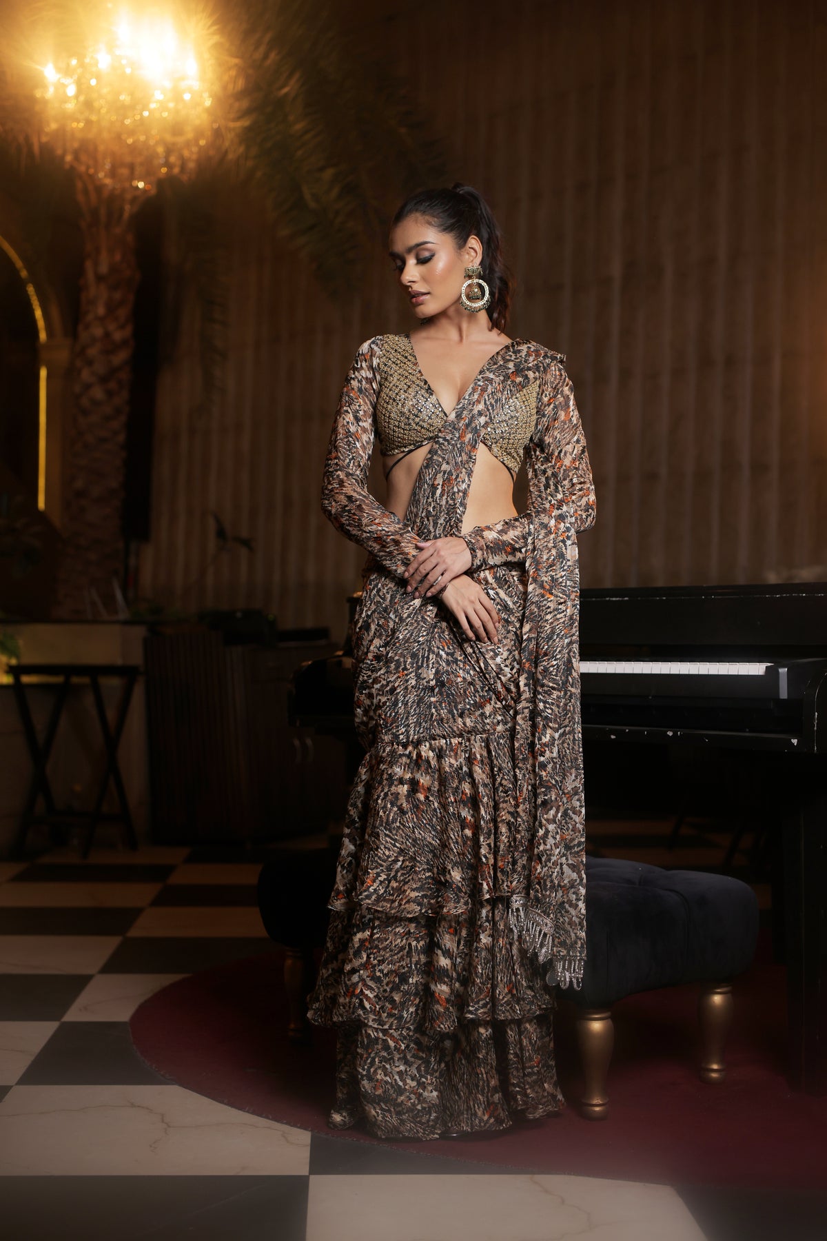 Printed Ruffle Saree