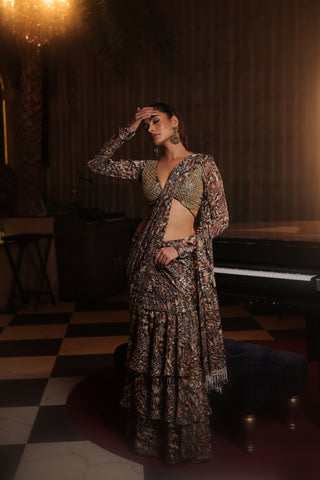 Printed Ruffle Saree