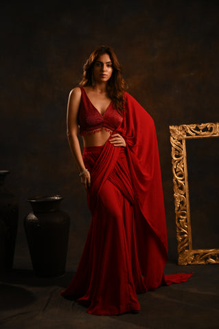 Red Dahlia saree