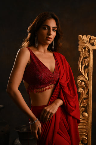 Red Dahlia saree