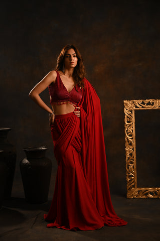 Red Dahlia saree