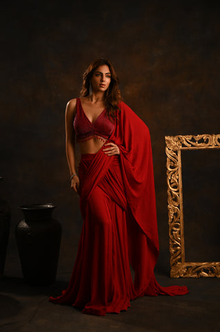Red Dahlia saree
