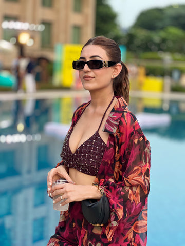 Printed Co-ord with Embroidered Bralette