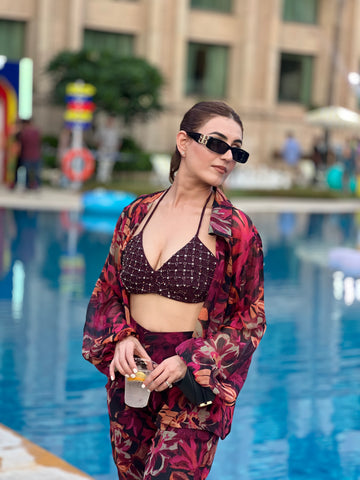 Printed Co-ord with Embroidered Bralette