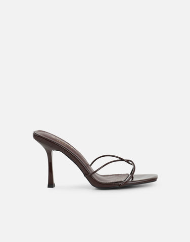 Mindy White Patent Heeled Mules