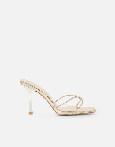 Mindy White Patent Heeled Mules