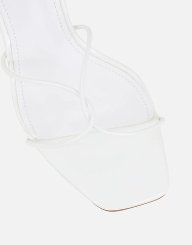 Mindy White Patent Heeled Mules