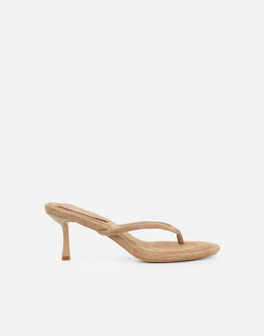 Suede Toe Post Heeled Mules