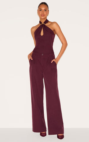 Sleek Trim Detail Halterneck Tailored Top