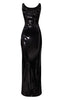 Wine Sequin Cowl Maxi Dress
