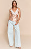 Navy Satin Lace Detail Cami Top