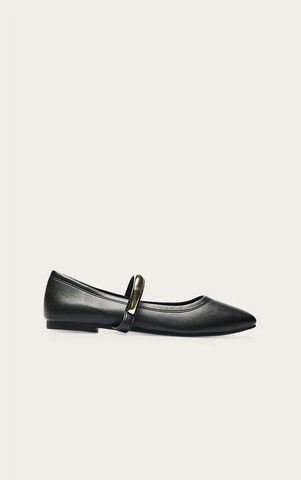 Soft PU Gold Strap Square Toe Ballet Flats