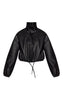 Black PU Bubble Hem Funnel Neck Jacket