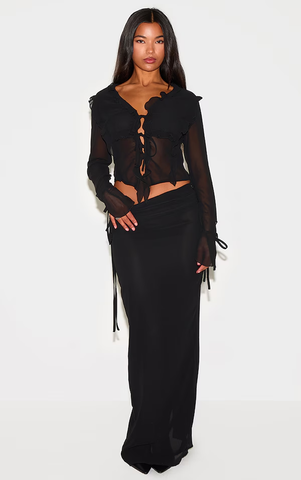 Ruched Chiffon Maxi Skirt