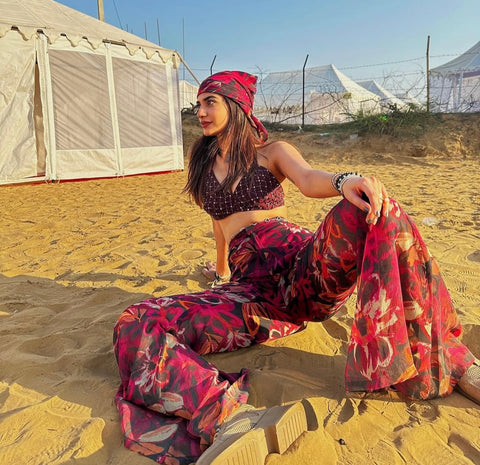 Printed Co-ord with Embroidered Bralette