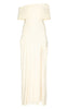 Double Layer Slinky Bardot One Shoulder Ruched Maxi Dress