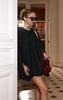 Premium Black Woven Cape Sleeve Puffball Mini Dress