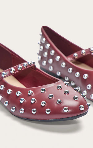 Black Leather Ballet Pump With Stud Detail