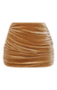 Golden Olive Velvet Ruched Mini Skirt