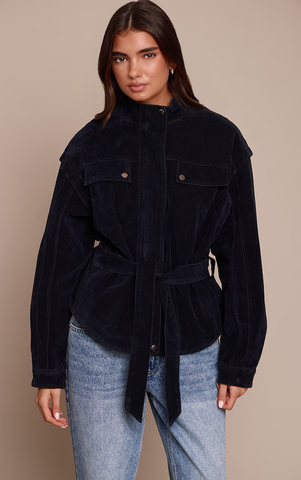 Faux Suede Belted Drop Waist Jacket