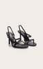 Black Buckle Asymmetric Strap Round Toe Heeled Sandals