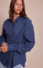 Navy Cotton Multi Button Cinched Shirt