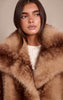 Brown Faux Fur Short Shawl Collar Coat