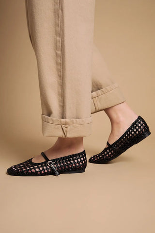Faux Leather Woven Mary Jane Ballet Pumps