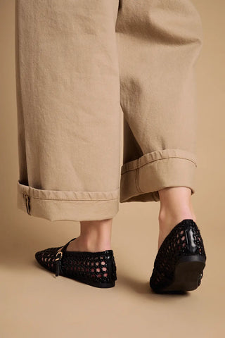 Faux Leather Woven Mary Jane Ballet Pumps