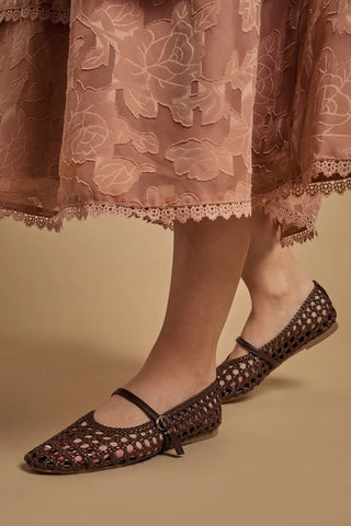Faux Leather Woven Mary Jane Ballet Pumps