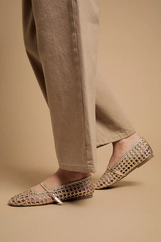 Faux Leather Woven Mary Jane Ballet Pumps