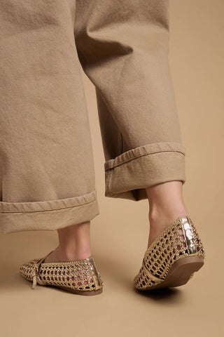 Faux Leather Woven Mary Jane Ballet Pumps