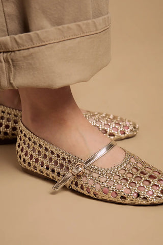 Faux Leather Woven Mary Jane Ballet Pumps