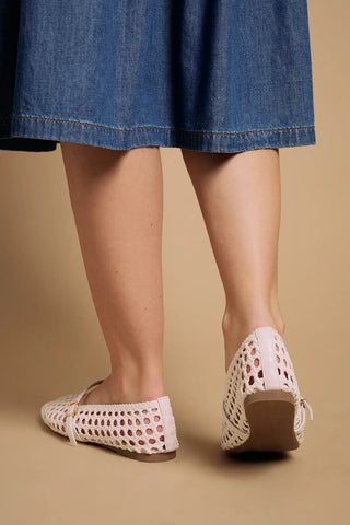 Faux Leather Woven Mary Jane Ballet Pumps