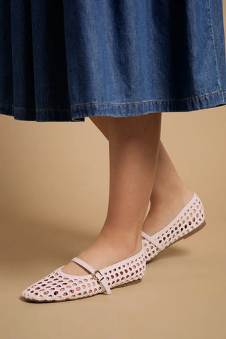 Faux Leather Woven Mary Jane Ballet Pumps