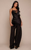 Black Lace Trim Satin Cowl Asymmetric Top